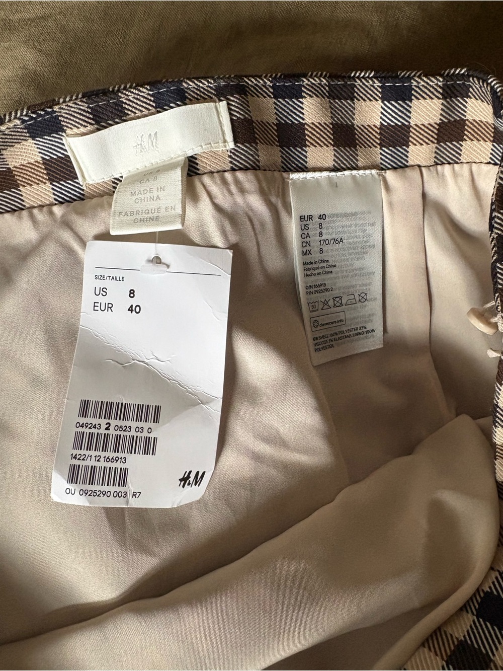 H&M Women's Beige and Black Check Skirt